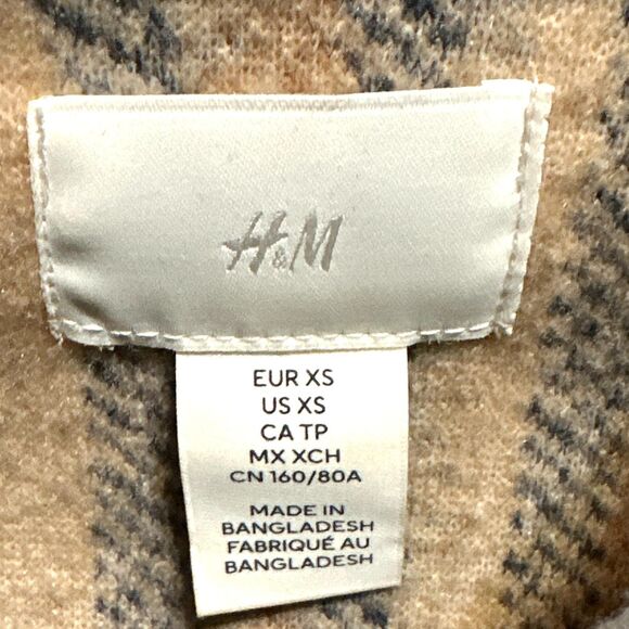 H M Jacket Women XS Tan Plaid Button-Up Long Sleeve 2 Chest Pockets Shacket - Picture 5 of 10